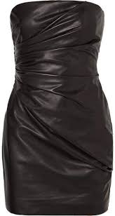 Black Strapless Ruched Leather Mini Dress Versace Leather Mini Dress Tight Mini Dress Mini Black Dress