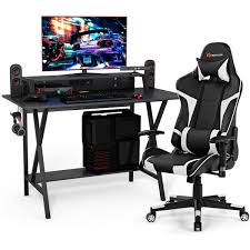 Add to favorites rgb gaming large extended soft led mouse pad and desk pad with 14 lighting modes entiretygoods 5 out of 5 stars (273. Costway 48 In Gaming Computer Desk And Massage Gaming Chair Set With Monitor Shelf Power Strip White Ghm0071wh The Home Depot