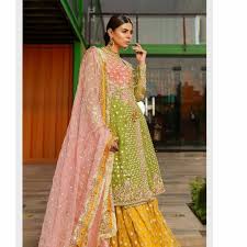 Pakistani Traditional Bridal Lehenga Angrakha Style Multi Color B1922 In 2020 Angrakha Style Bridal Lehenga Pakistani Dress Design