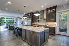 modern kitchen with brown kitchen