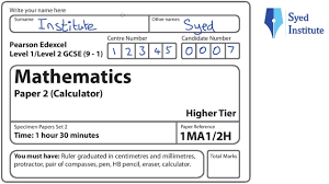 Gcse Maths 9 1 Exam Paper 2 Higher Calculator 1ma1 2h Specimen Set 2 Edexcel Youtube