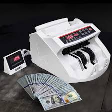 Large lcd display with blue backlight. White Goflame Money Counter Mechine Worldwide Bill Money Count With Uv Mg Counterfeit Detector Currency Cash Machine Forms Recordkeeping Money Handling Money Handling Products