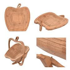 Diameter 26 cm, height 29 cm material: Kitchen Dining Bar Kitchen Storage Organization Apple Shaped Bamboo Folding Decorative Wooden Traditional Fruit Bowl Basket