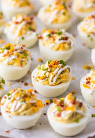 Deviled Egg Recipe Loaded Just Like A Loaded Baked Potato Smothered In A Mixture Of Cheese Ba Best Deviled Eggs Deviled Eggs Recipe Devilled Eggs Recipe Best
