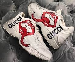 Gucci Rhyton Printed Distressed Leather Sneakers Red Lips Review Gucci Shoes Sneakers Gucci Sneakers Gucci Sneakers Outfit