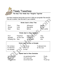 See more ideas about transition words, teaching writing, classroom writing. Transition Words Esl Worksheet By Mdelreal214