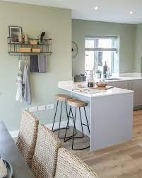 New Build Kitchen Diner With Breakfast Nook Green Dining Room Walls Green Dining Room Open Plan Kitchen Living Room