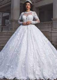 Gorgeous Tulle Jewel Neckline Ball Gown Wedding Dresses With Lace Appliques B In 2020 Long Sleeve Ball Gown Wedding Dress Princess Wedding Dresses Wedding Gowns Lace
