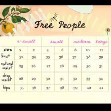 Free People Size Chart Nwt