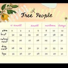 free people size chart nwt