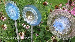 How To Make Garden Art Flowers From Dishes Glass Garden Art Garden Art Glass Garden Flowers