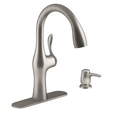 The kohler simplice spray head has a button that temporarily stops flow when it is pressed. Kohler Alma Pull Out Kitchen Faucet 1 Handle Stainless Steel Rona