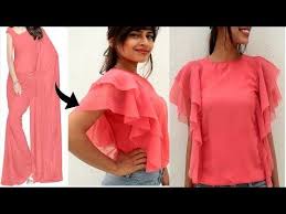 Convert Old Saree Into Double Layer Long Ruflle Sleeves Top Diy Most Easiest Top Youtube Stitching Dresses Fashion Sewing Sleeves Designs For Dresses
