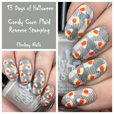 Ehmkay Nails 13 Days Of Halloween Plaid With Reverse Stamping Candy Corn