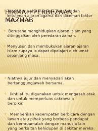Tasamuh adalah ajaran dalam agama islam yang memiliki hikmah dan fungsi. Slide Hikmah Perbezaan Mazhab