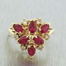 T.w.) and diamond accent ring in 14k white gold (also available in emerald, ruby and tanzanite). Vintage Estate 14k Solid Yellow Gold Ruby Diamond Cluster Cocktail Rin