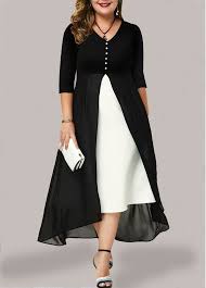 Black And White Color Block Dress Plus Size Women S Black And White Chiffon V Neck Casual Dress Plus Size Color Block Three Quarter Sleeve M In 2020 Casual Dresses Plus Size Chiffon Panel Dress Plus Size Dresses