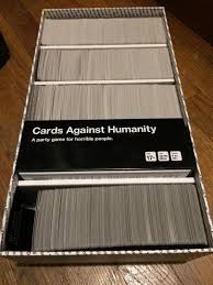 It has been compared to the 1999 card game apples to apples and originated from a kickstarter campaign in 2011. Cards Against Humanity Plus Many Expansions See Pictures In Big Black Box 1923238836