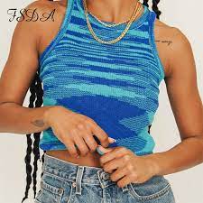 Shop for cute and comfortable women's knit tops in a wide variety of fun colors, prints and styles at shein.in. Fsda 2021 Knit Crop Top Women Sleeveless Y2k Basic T Shirts Casual Summer Off Shoulder Blue O Neck Tank Top Vintage Fashion Tank Tops Aliexpress