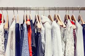 A clothing rack or a garment rack is a great way to store and display your favorite outfits, shoes, and more. A Row Of Clothes Hanging On The Rack Stock Photo Picture And Royalty Free Image Image 76845324