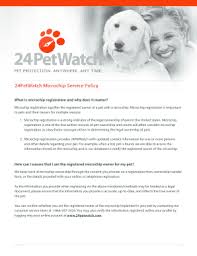 They are perfectly healthy, so the. Fillable Online 24petwatch Microchip Service Policy Fax Email Print Pdffiller