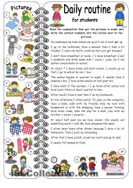Daily Routines For Students Elementary With Key Daily Routine Worksheet Esl Reading Daily Routine