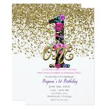 Invitation Card Design For 1st Birthday Party Black Floral Gold Glitter One 1 1st Birthday Party Invitation Zazzle Com 1st Birthday Party Invitations 1st Birthday Parties Invitation Card Party