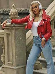 Bebe Rexha The Way I Are Red Leather Jacket Top Celebs Jackets Bebe Rexha Red Leather Jacket Outfit Leather Jacket Girl