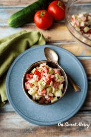 Creamy Cucumber Tomato Salad Thm S Low Carb Oh Sweet Mercy