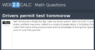 Check spelling or type a new query. View Question Drivers Permit Test Tommorow