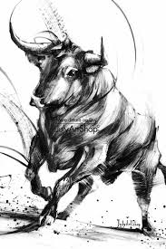 Art Print Black Bull Painting Watercolor Painting Black White Bull Painting Bull Artwork Bull Art
