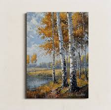 Golden Autumn Birch Trees by the Water Tranquil Nature Scene Printable Art  for Home Decor Art Academi