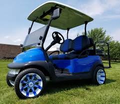 48v Electric Club Car Precedent Golf Cart Blue Demon Loaded Edition With Custom Rims Lights Seats Radio More