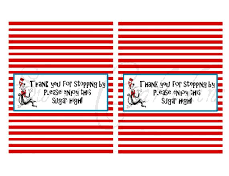 We provide you with instructions on how to create custom designs from scratch and a printable ebook which includes dimensions for hundreds of other items. Diy Printable Candy Bar Wrappers For A Dr Seuss Cat In The Hat Birthday Or Shower Easy Cheap Diy Party Favors Cat In The Hat Party Baby Party Favors