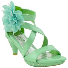 Kids Dress Sandals Rhinestone Bow Accent Strappy Flower High Heel Green Dress Sandals Girls High Heels High Heels For Kids