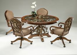 Game table chairs with casters. 5 Piece Dinette Set With Caster Chairs Cherry Finish Pastel Collection