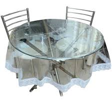 One (1) round dining table. Jsk Transparent With White Border Pvc Waterproof 2 Seater Round Dining Table Cover Size 45 X 45 Inch Rs 55 Piece Id 21666316112