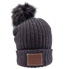 Smoke Speckled Pom Beanie Black Pom Pom Beanie Love Your Melon Leather Patches