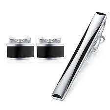 Cufflinks And Tie Clip Set For Mens Rectangle For Business Wedding Gift Silver Black Cufflinks Wedding Gifts Gifts