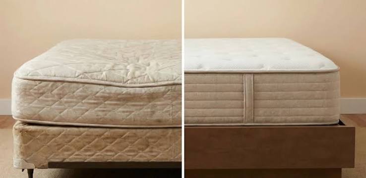 Old sagging mattress compared with supportive new mattress