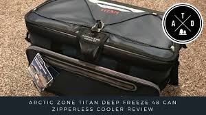 The titan deep freeze line includes a 9, 16, 30 and 48 can size, all feature deepfreeze high performance insulation with radiant heat barrier and a triple layer cold blockbase to create superior cooling. Gear Review Arctic Zone Titan 48 Can Zipperless Cooler Youtube