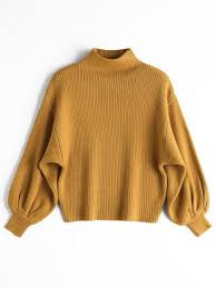 Black And Yellow Sweater Lantern Sleeve Mock Neck Sweater Black Crystal Cream Gray Pink Red White Yellow Mock Neck Sweater Yellow Sweater Knitted Pullover Sweaters