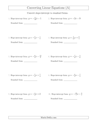 The Converting From Slope Intercept To Standard Form A Math Worksheet From The Algebra Worksh Slope Intercept Form Writing Equations Writing Linear Equations