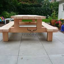 Picknicktafel Douglas Forreest Stoer Van Hout En Geheel Op Maat Gemaakt Backyard Gartenbanke Gartenmobel Und Banke