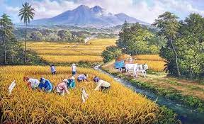 Realistic Rice Harvest Landscape Painting Bringer Of Prosperity In 2021 Beautiful Landscape Paintings Landscape Landscape Paintings