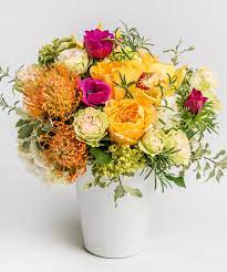 Yellow Orchids And Fuchsia Anemone Arrangement Thank You Flowers Flower Delivery Flower Arrangements