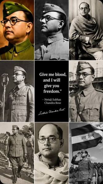 Subhas Chandra Bose (Netaji) 🇮🇳, • Born: 23 January 1897, • Famous for leading the Indian National Army, • Popular slogan: “Give me blood, and I will give you freedom.”, • Revered as one of India’s ...
