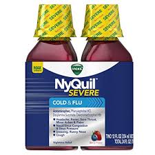 vicks nyquil severe cough cold and flu nighttime relief berry flavor liquid twin pack 2x12 fl oz relieves nighttime sore throat fever congestion