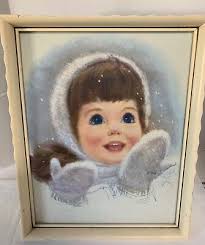Vintage Frances Hook Northern Tissue Girl Framed in Vintage Plastic Frame  Signed