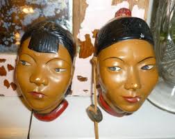 RESERVED for JENNY Pair Large Chalkware Angels Painted Medieval Style